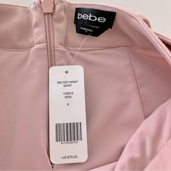 🩷 Bebe Blush Pink Belted Tulip Hem Wrap Skirt - Picture 10 of 11